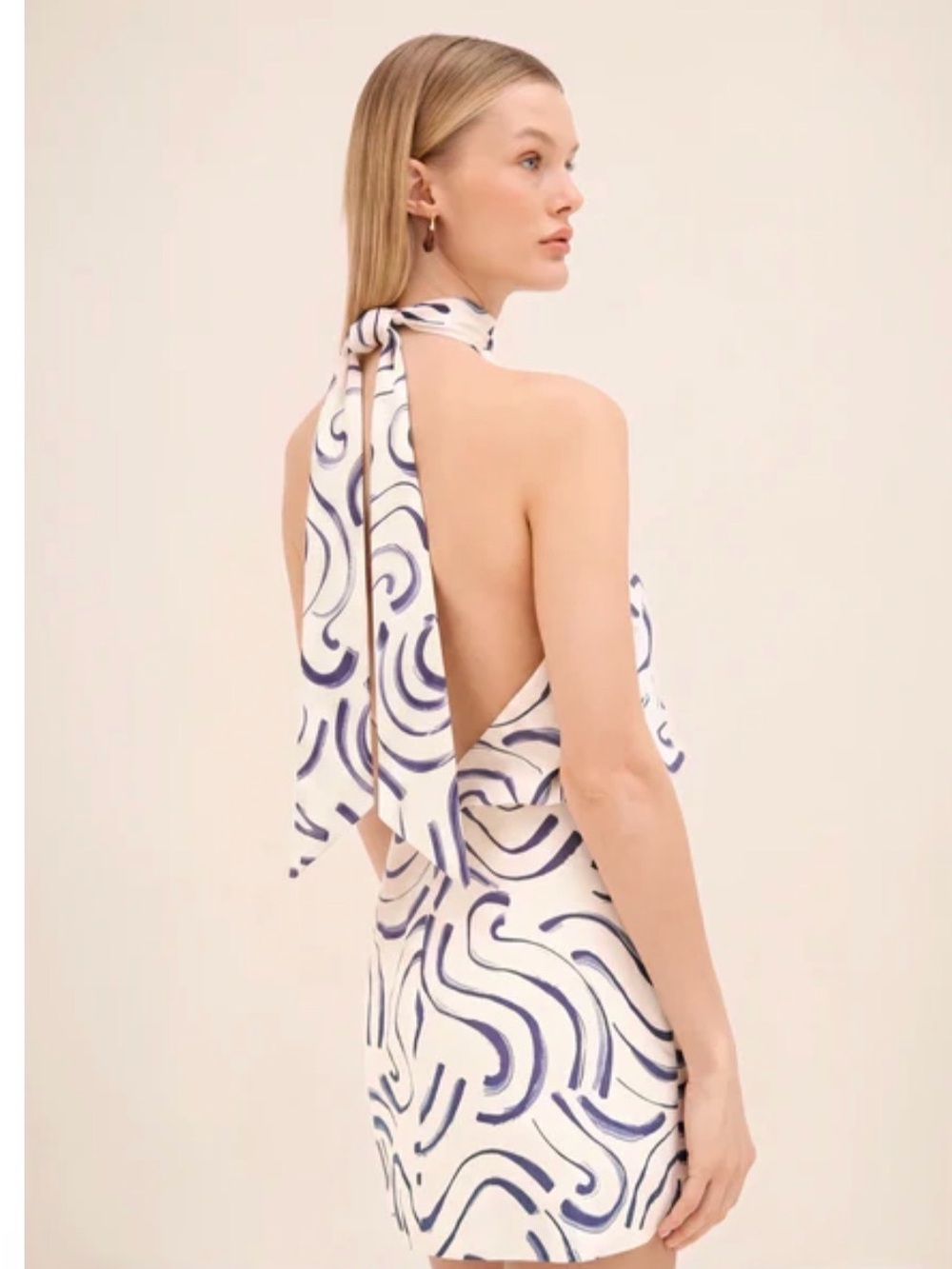 Alexis Sirenza Dress: Blue Waves- Mini Dress with Navy Abstract Swirl